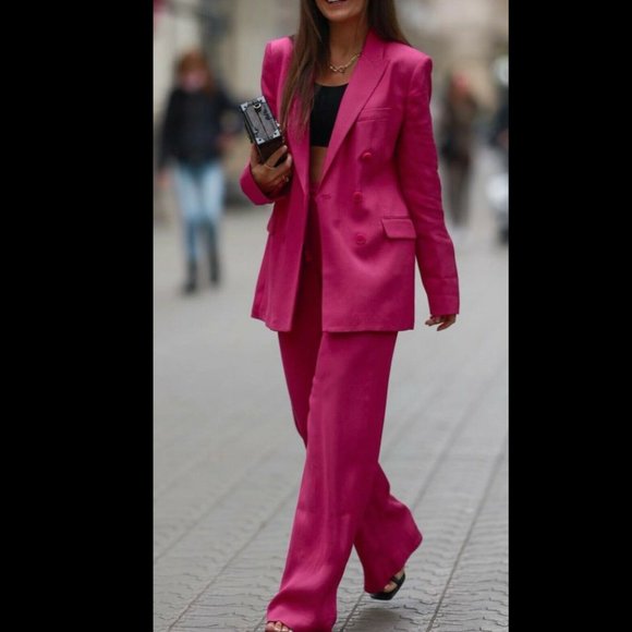 ZARA Women NEW Double Breasted FLOWY BUTTONED BLAZER FUCHSIA 2991/452 - Picture 1 of 9
